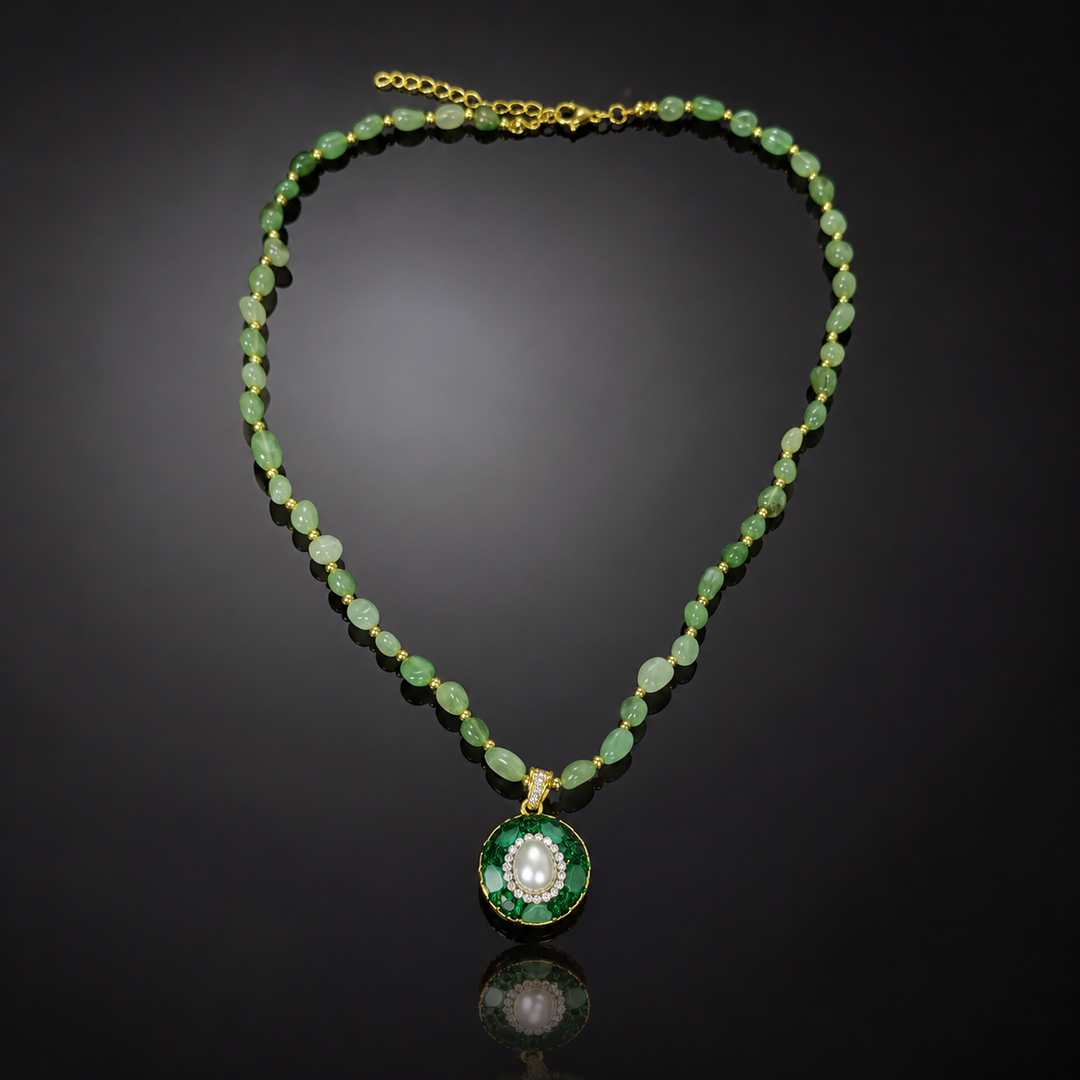 Emerald Pearl Medallion Pendant Necklace