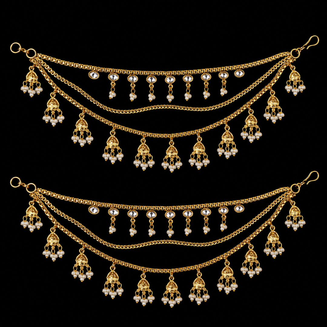 Pearl Jhumka Layered Ear Chain