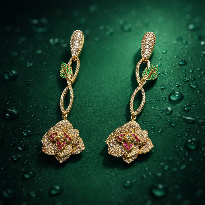 Gold Floral Drop Earring