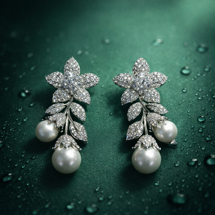 Pearl Drop Floral Earrings