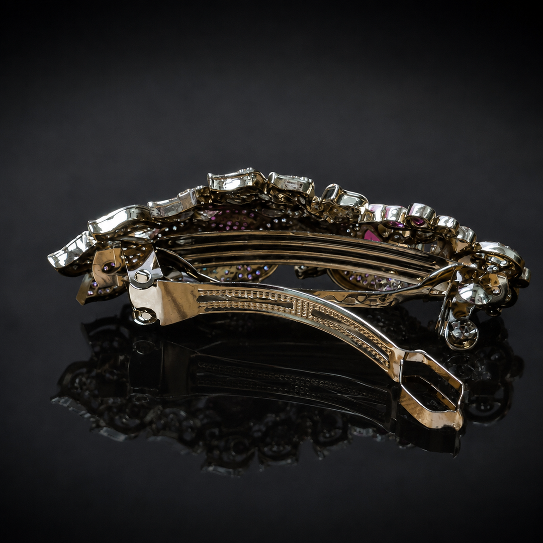 Royal Peacock Leaf Crystal Pony Clip