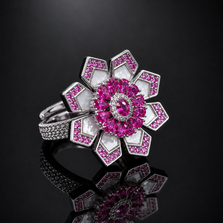 Crystal Bloom Luxury Floral Rings
