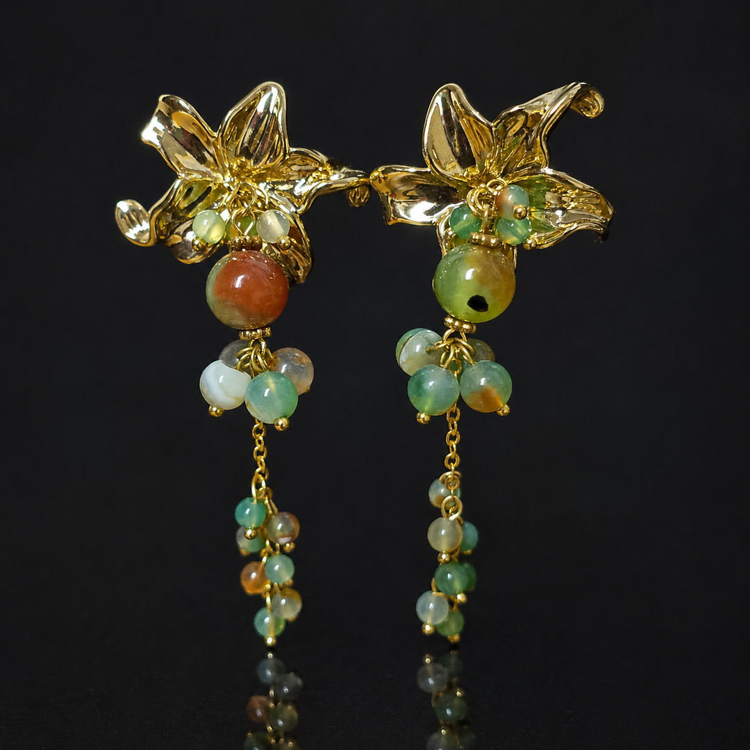 Korean Golden Leaf  Drop Earrings