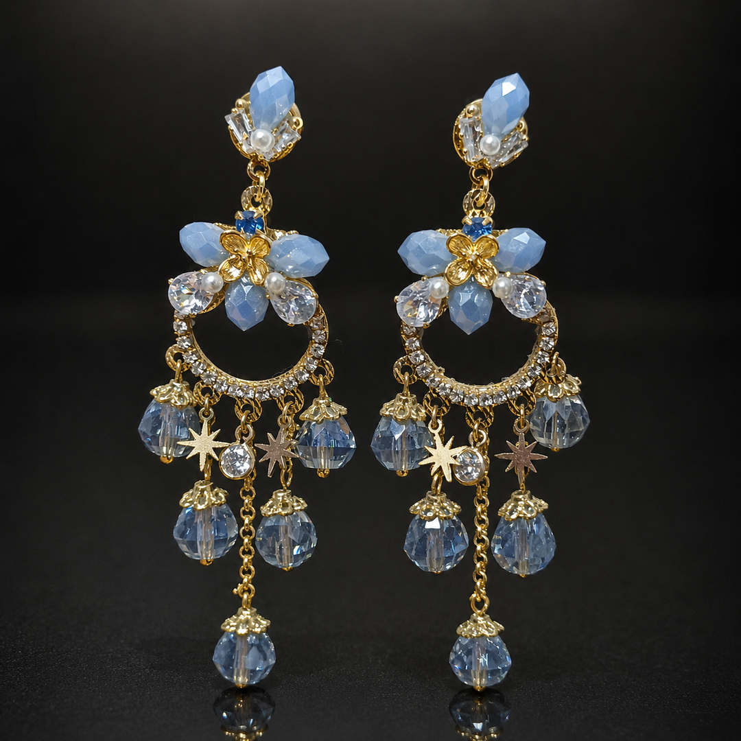 Korean Blue Crystal Drop Earrings