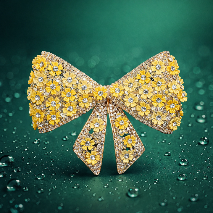 Yellow Floral Crystal Hair Bow