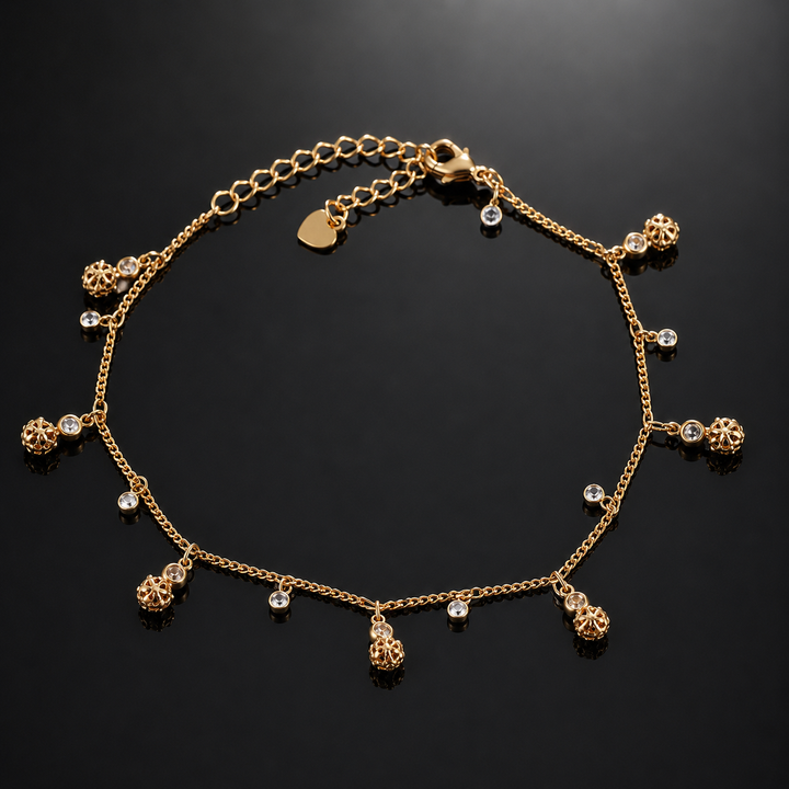 Golden Crystal Bell Charm Anklet