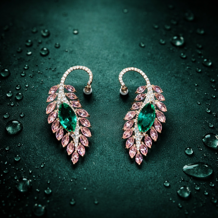 Leaf Drop Earrings  (Silver Tone)