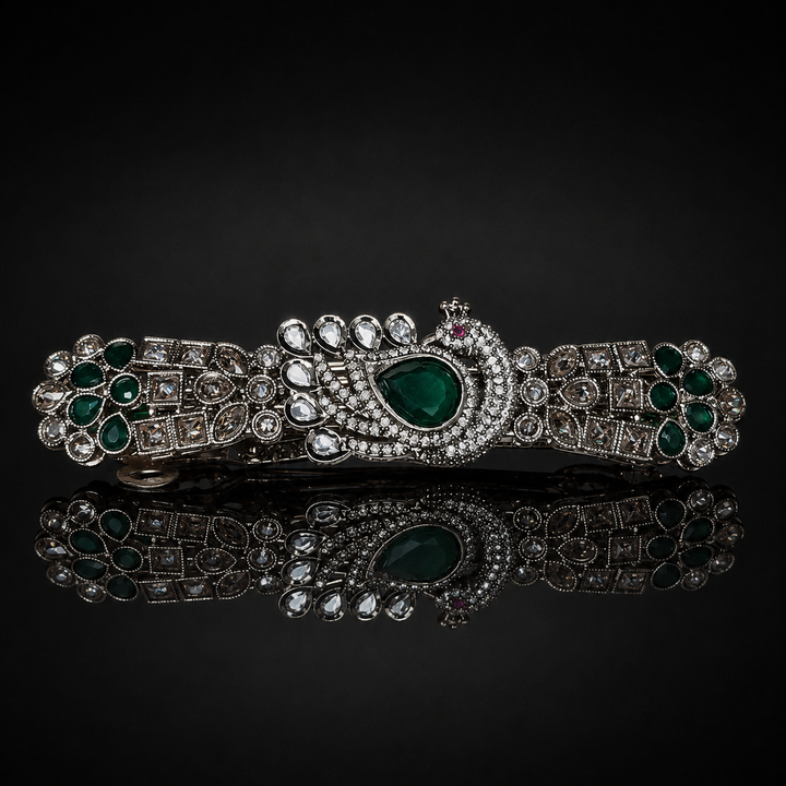 Emerald Peacock Crystal Pony Clips