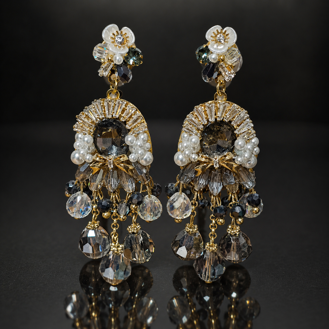 Korean Pearl Crystal Statement Earrings